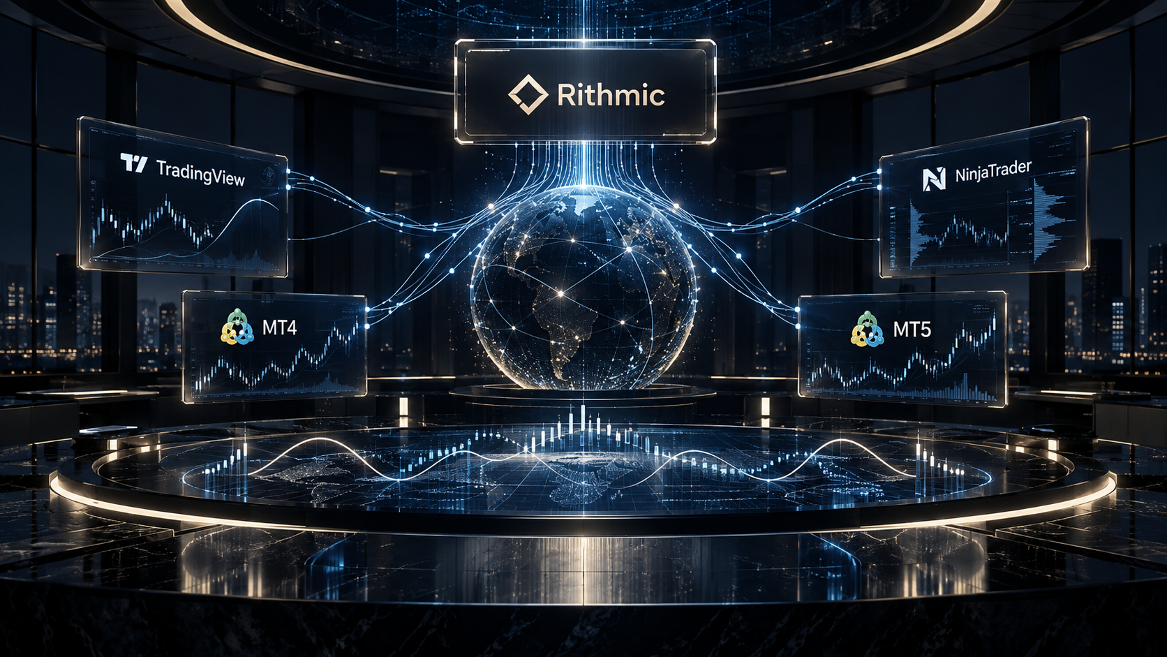 Infrastruttura professionale con Rithmic, TradingView, MT4, MT5 e NinjaTrader